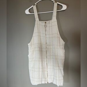 SHEIN White and Gold Plaid Overall Dress Size Large (US 8/10)